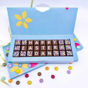 A box of chocolates that read Happy Easter